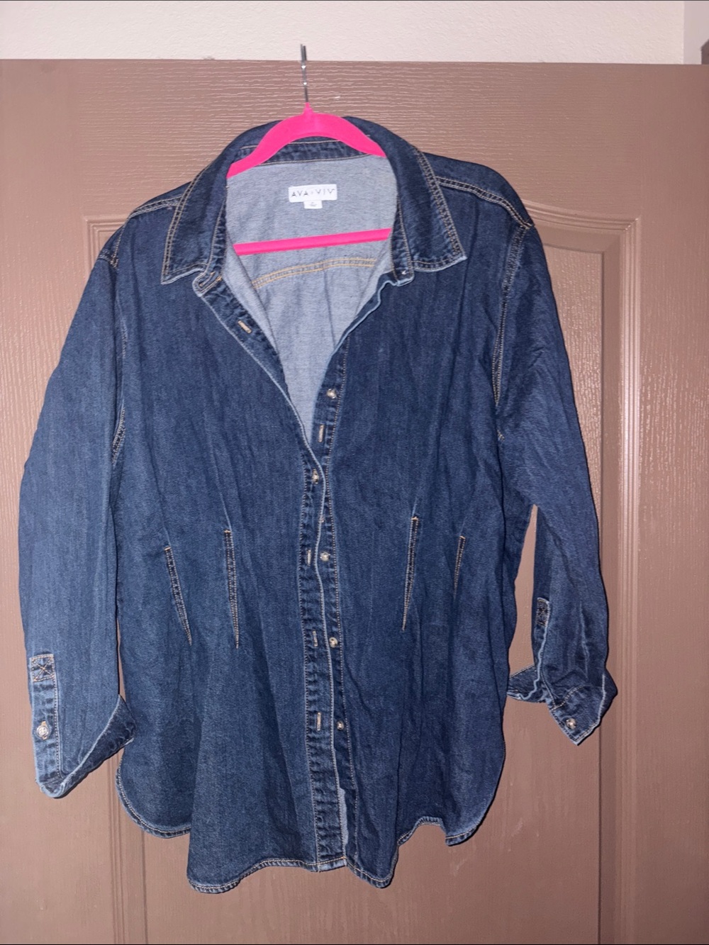 Ava & Viv Dark Denim Button-Front Shirt Jacket